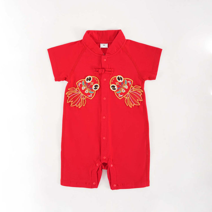 Wealth and Harmony Red Family Set with Golden Fish Baby Boy Cheongsam Romper 0834