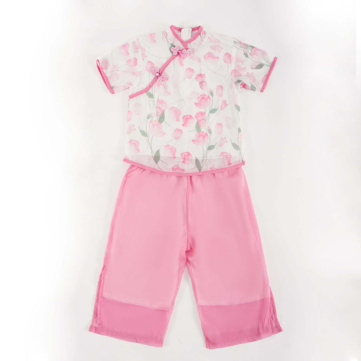 Singapore Souvenir Gift Lotus Flowers Baby Kids Girl Cheongsam Top n Pants Set 0847