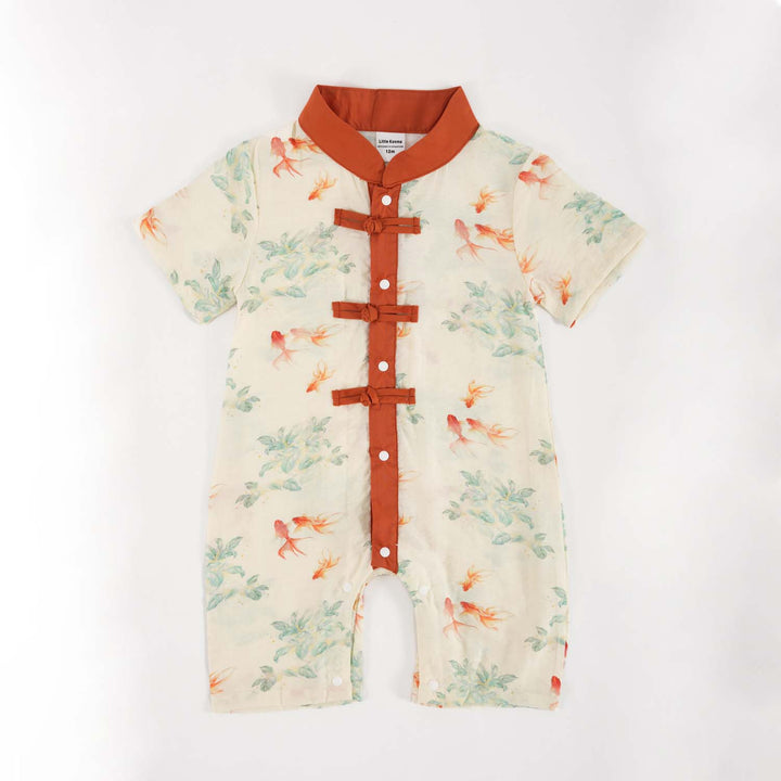 Singapore Souvenir Gift Fortune Bloom Family Set with Golden Fish Baby Boy Cheongsam Romper 0828