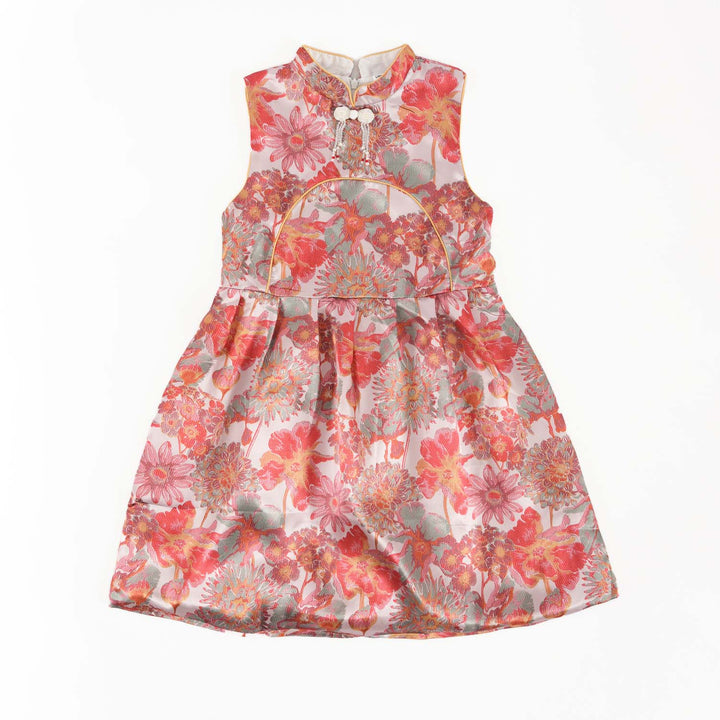 Red Flowers Sleeveless Baby Kids Girl Cheongsam Dress 0845