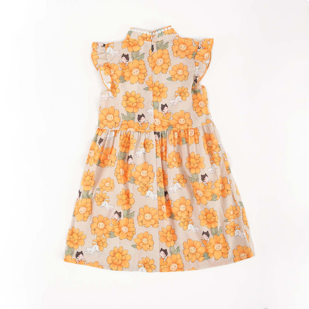 Sunflowers Little Girl n Cat Baby Kids Girl Cheongsam Dress 0846