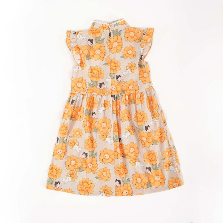 Sunflowers Little Girl n Cat Baby Kids Girl Cheongsam Dress 0846