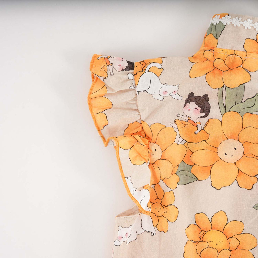 Sunflowers Little Girl n Cat Baby Kids Girl Cheongsam Dress 0846