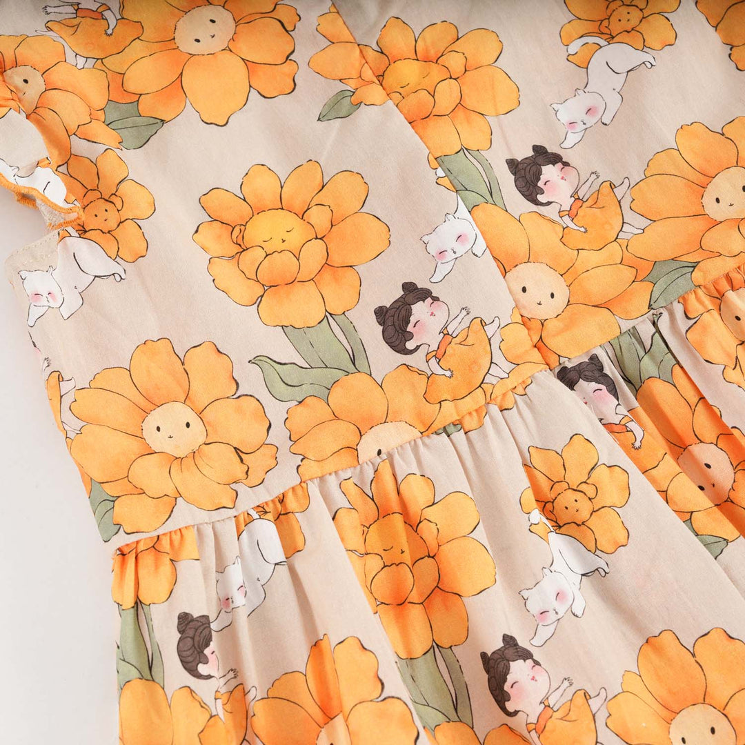 Sunflowers Little Girl n Cat Baby Kids Girl Cheongsam Dress 0846