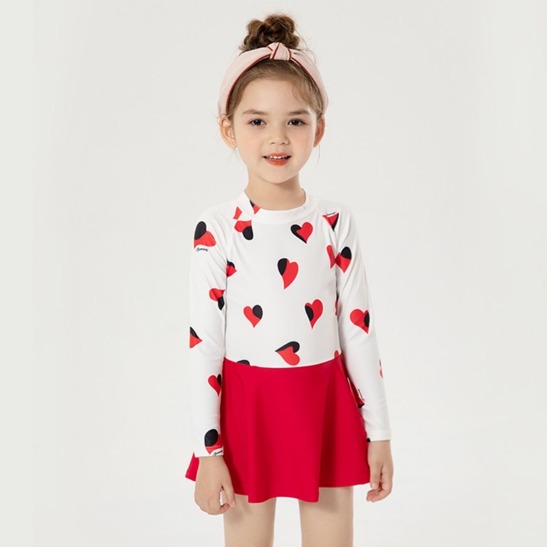 Baby Kids Girl Long Sleeve Hearts Skirt Swimming Suit w Zipper 907165 - Little Kooma