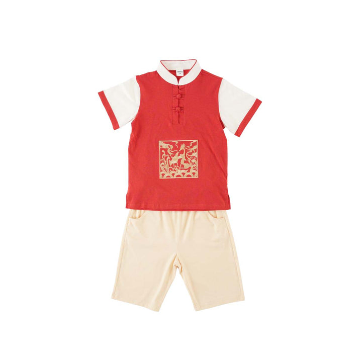 Majestic Phoenix Cheongsam Symbol of Power and Renewal Baby Kids Boys Cheongsam Set Top n Shorts CNY Chinese New Year Outfit 0837