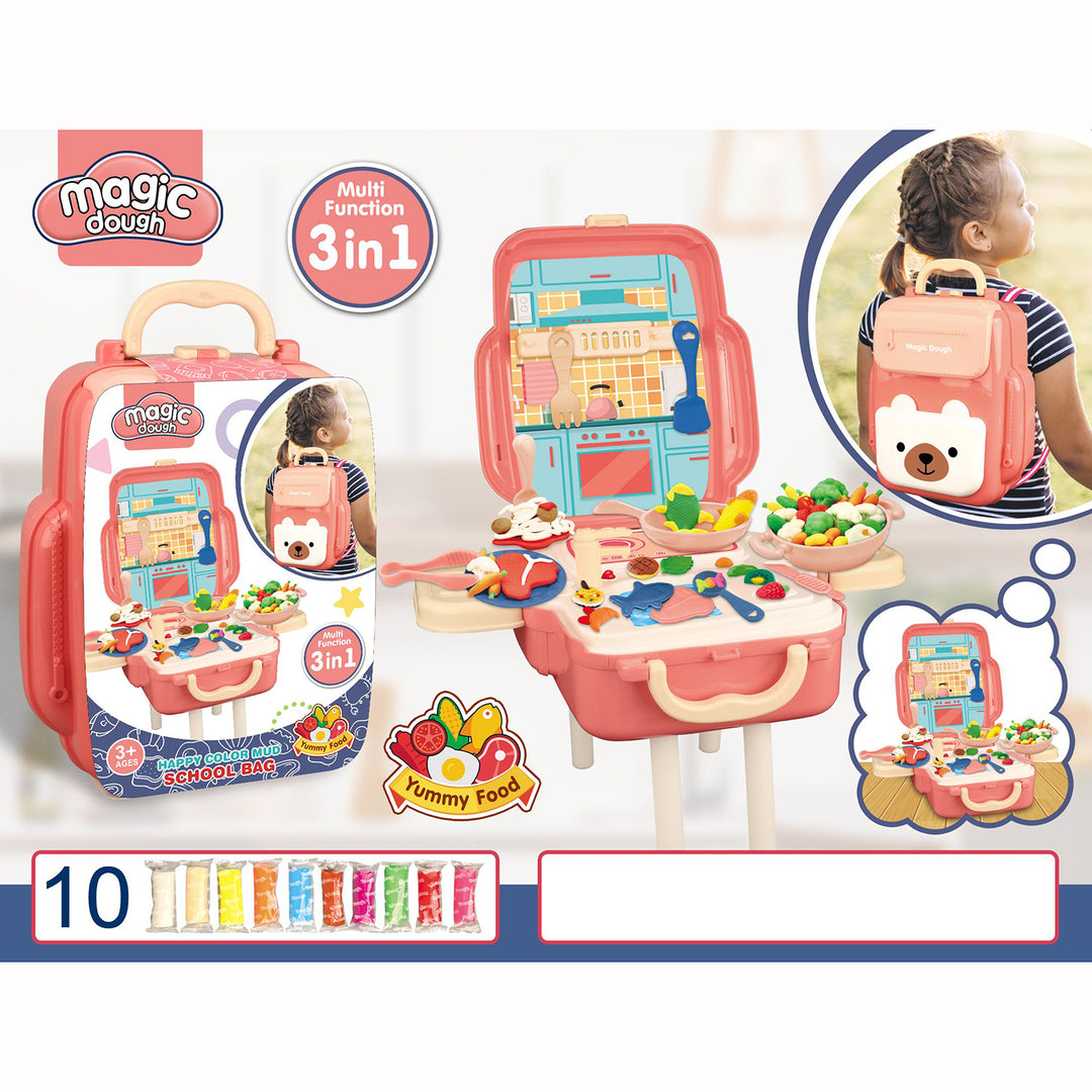 Kids Magic Dough 3-in-1 Backpack Activity Table Play Modeling Dough Set Yummy Food - Little Kooma