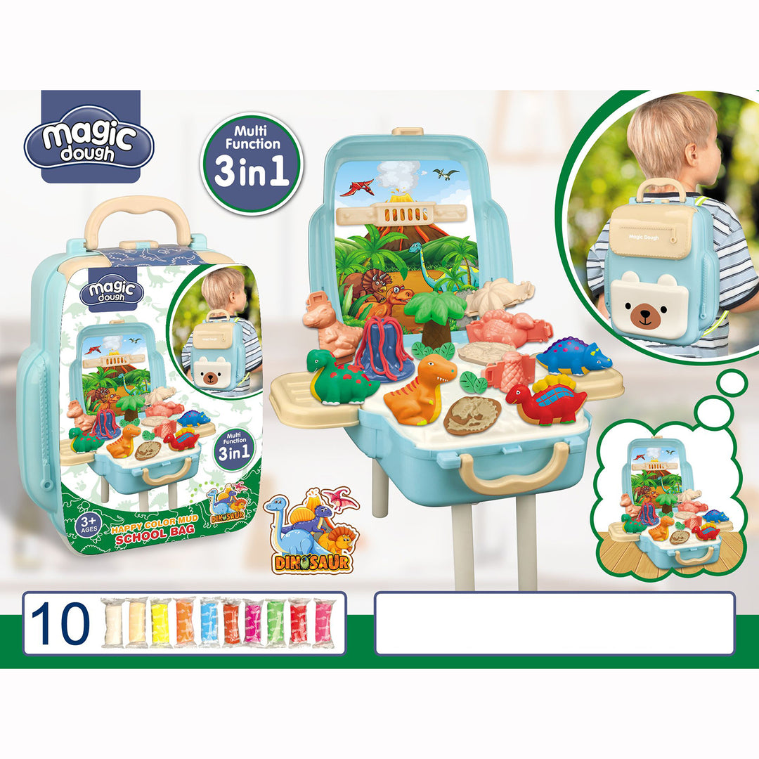 Kids Magic Dough 3-in-1 Backpack Activity Table Play Modeling Dough Set Dinosaur World - Little Kooma