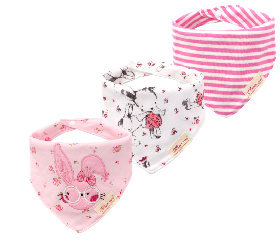 Baby Girl Rabbit Bandana Bibs 3 Pack - Little Kooma