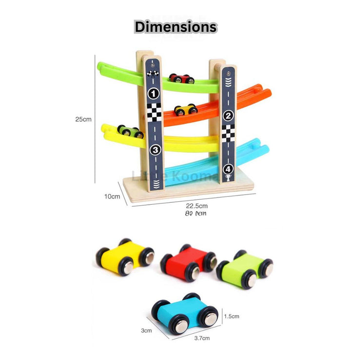 Wooden Gliding Car Ramp Toy – Zig Zag Race Track with Mini Cars, Toddler Racing Toy for Kids Boys & Girls Ages 3-6