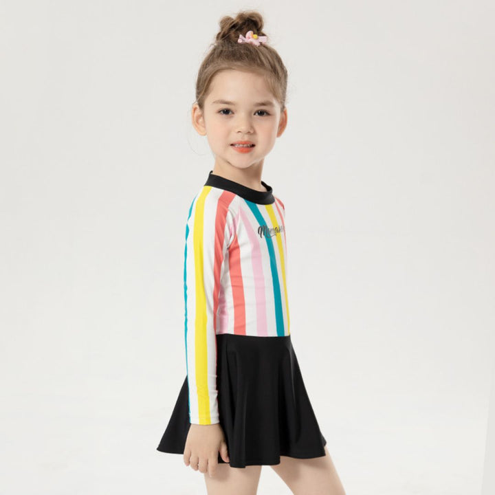 Baby Kids Girl Long Sleeve Stripes Skirt Swimming Suit w Zipper 907164 - Little Kooma