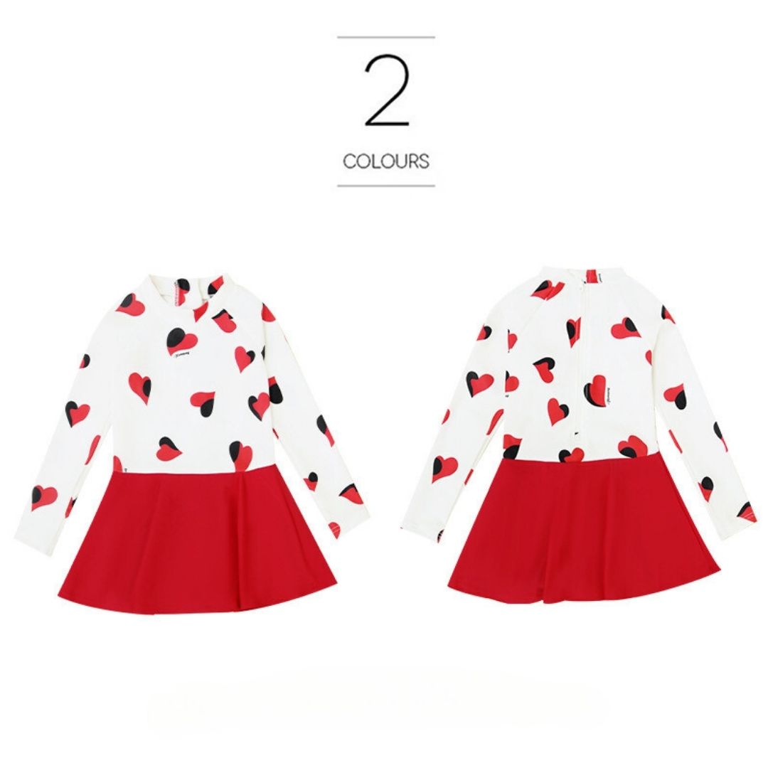 Baby Kids Girl Long Sleeve Hearts Skirt Swimming Suit w Zipper 907165 - Little Kooma