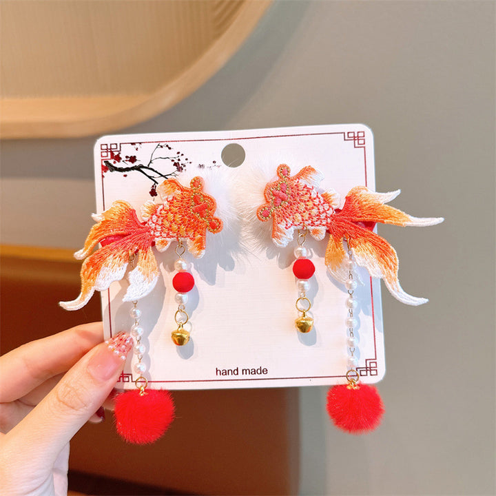 Chinese New Year CNY Red Kids Girl's Crystal Beads Head Clips Hair Accessories