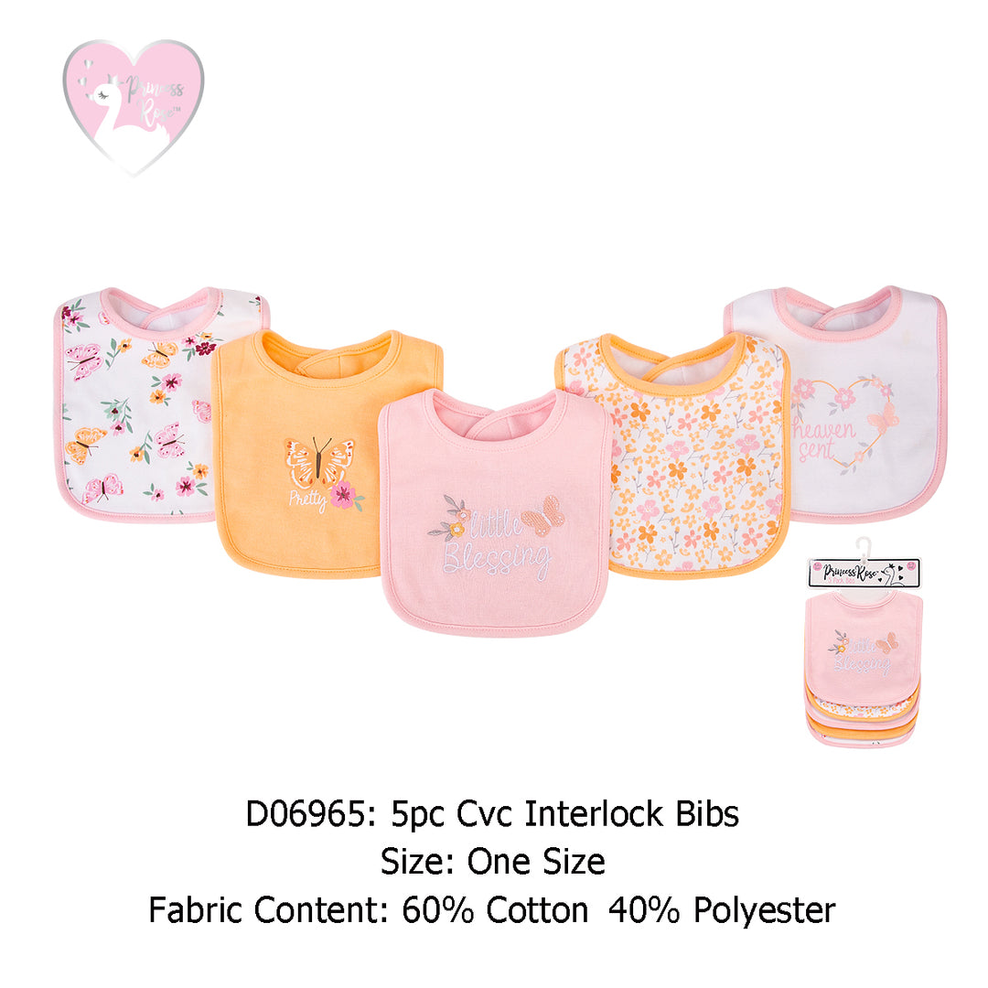 Baby 5pc Interlock Bibs Butterfly D06965 - Little Kooma