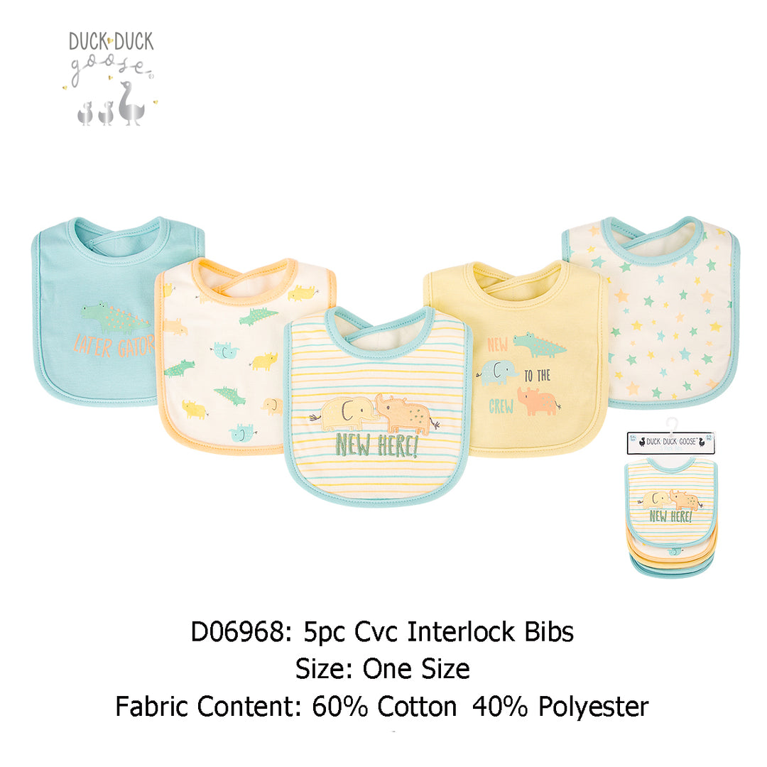 Baby 5pc Interlock Bibs Dinosaur Crocodile D06968 - Little Kooma