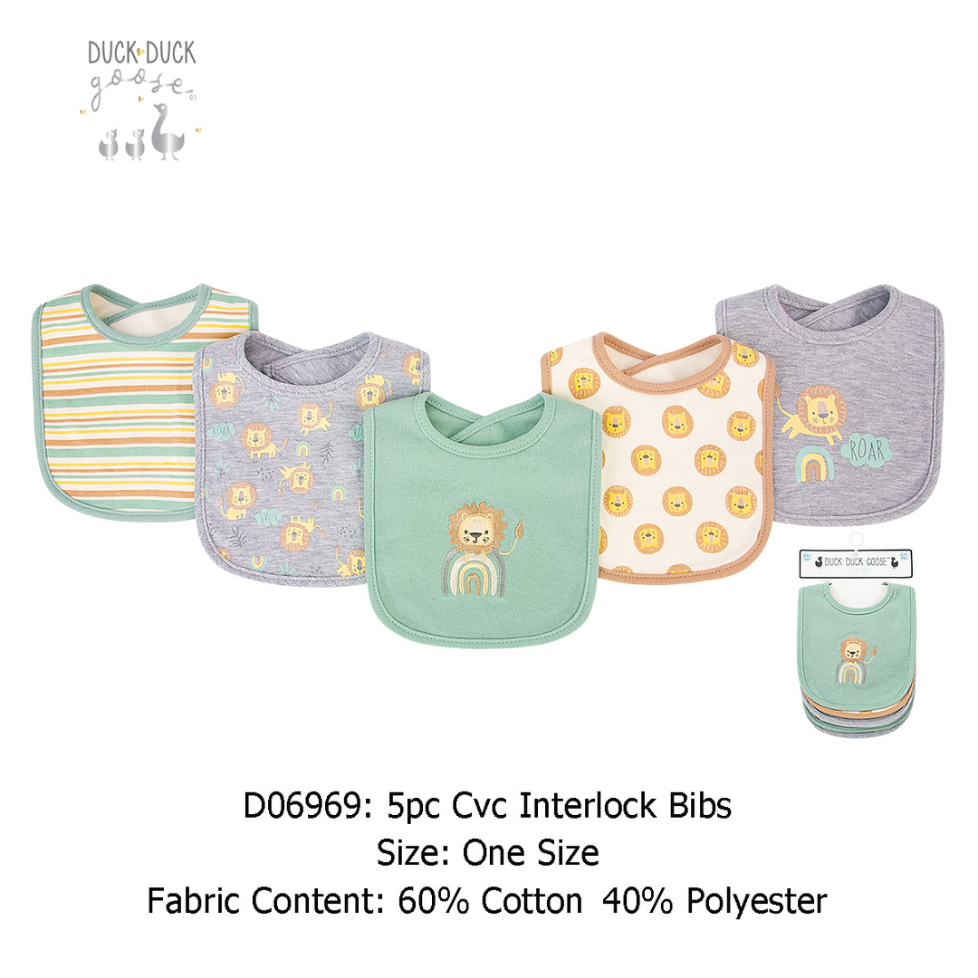 Baby 5pc Interlock Bibs Lion D06969 - Little Kooma