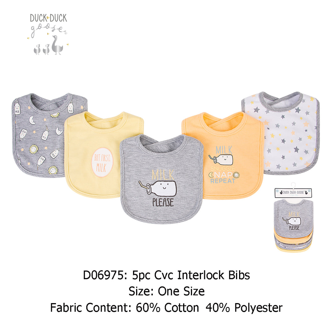 Baby 5pc Interlock Bibs Milk Bottle D06975 - Little Kooma