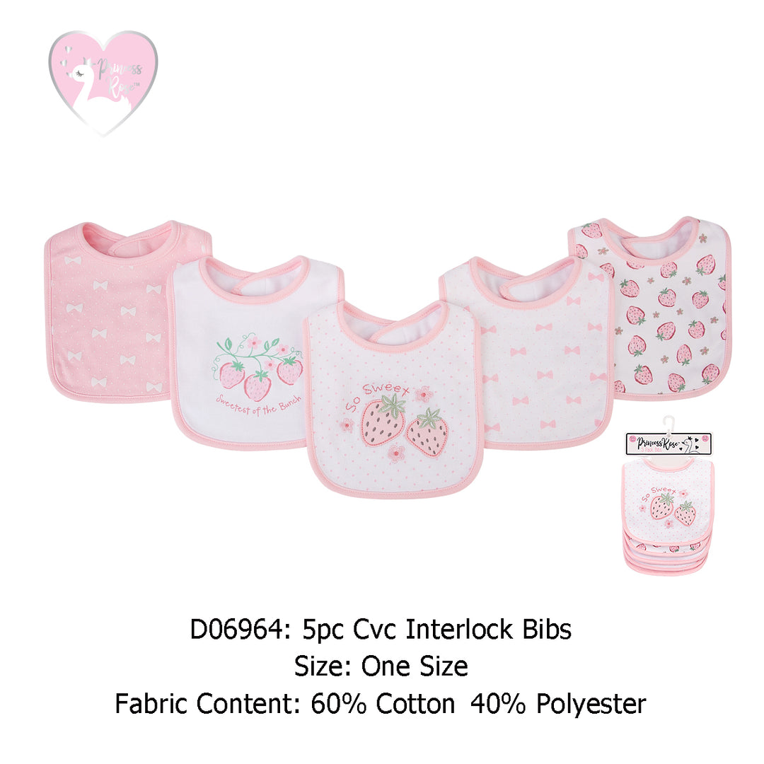 Baby 5pc Interlock Bibs Strawberry D06964 - Little Kooma