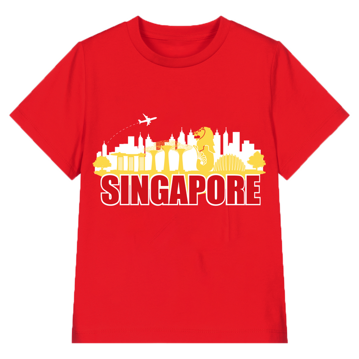 National Day NDP 2023 Red Top - Baby Kids Red T-shirt Singapore Landscape Merlion National Day Top Outfit - Little Kooma