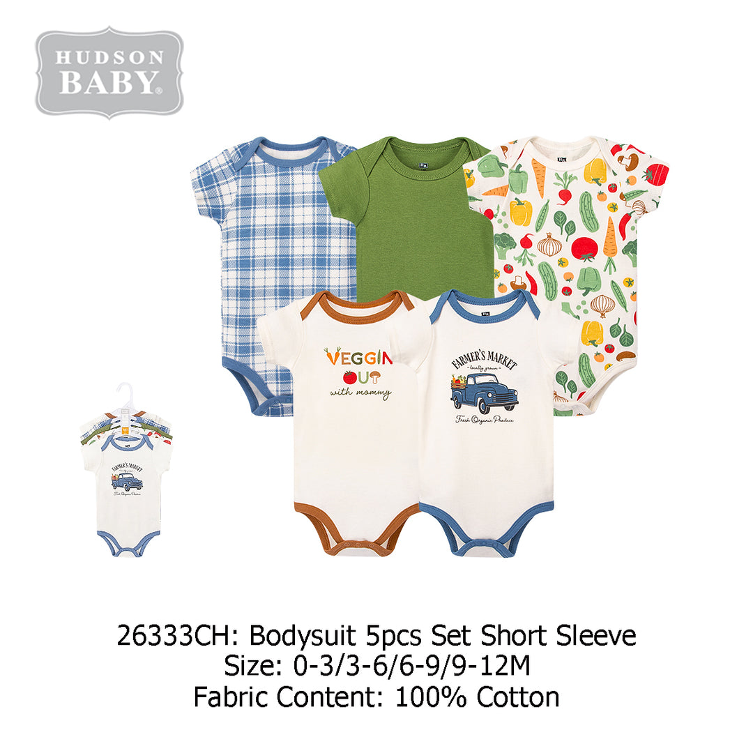 Hudson Baby Bodysuit 5pc Set Short Sleeve Farmers' Market 26333CH