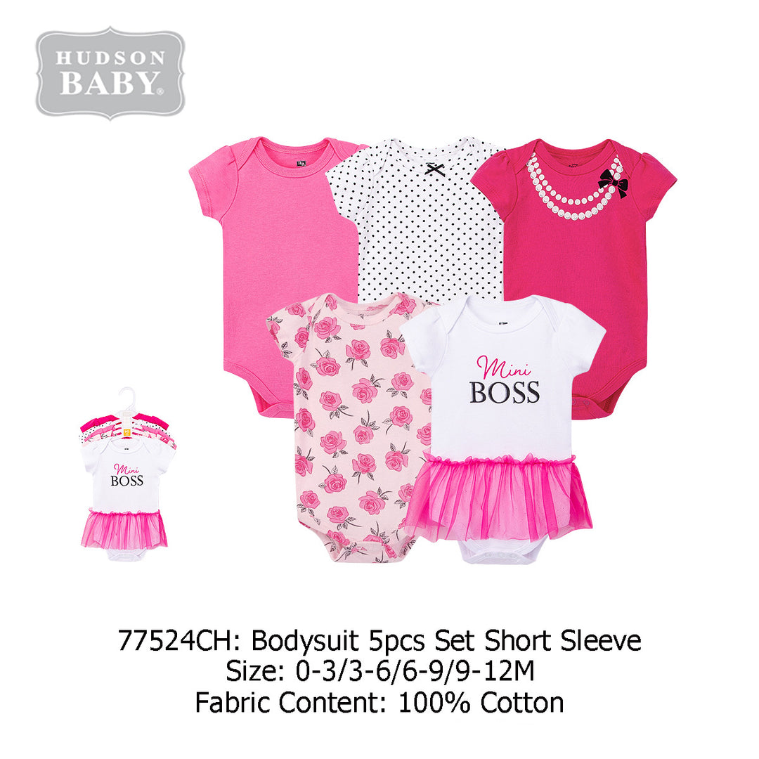 Hudson Baby Bodysuit 5pc Set Short Sleeve MINI BOSS 77524CH - Little Kooma