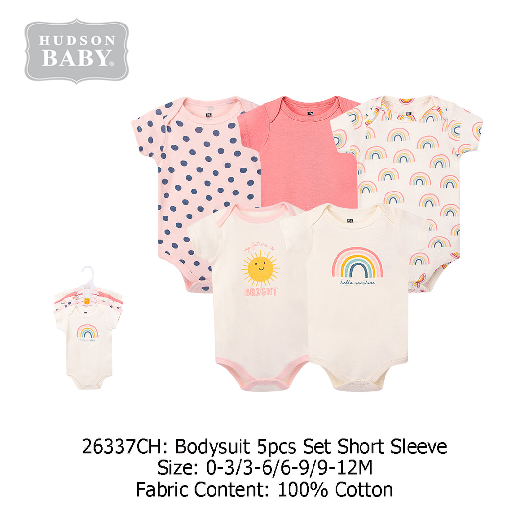 Hudson Baby Bodysuit 5pc Set Short Sleeve RAINBOWS AND SUNSHINE 26337CH - Little Kooma