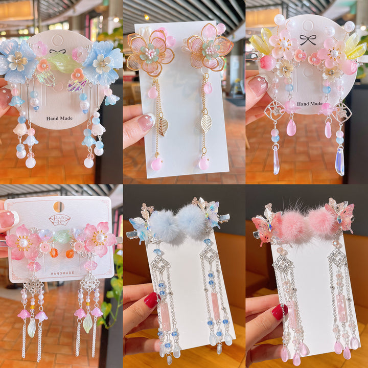 Chinese New Year CNY Baby kids Girl's Crystal Beads Head Clips Hair Accessories - Little Kooma