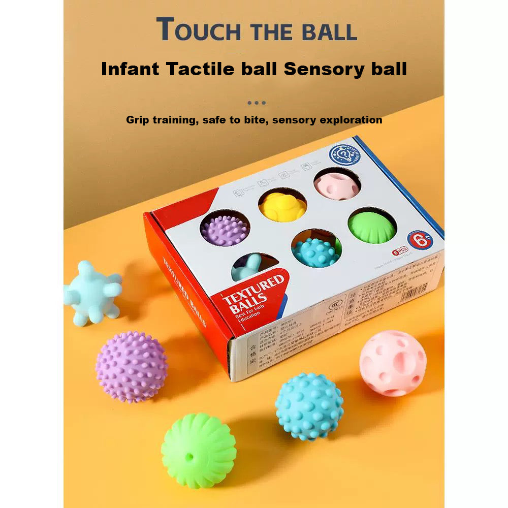 Huang Er Soft Tactile Perception Training  Ball 6pcs Baby Hand Ball Baby Grasp Ball Toys - Little Kooma