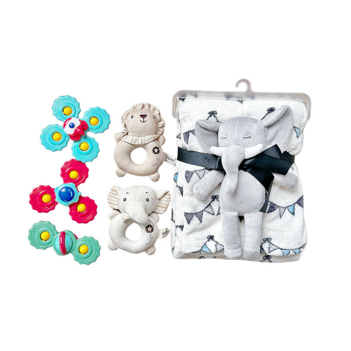 New Born Baby Boy Little Kooma Brand Gift Box 7 Pcs Elephant Lion Set - Little Kooma