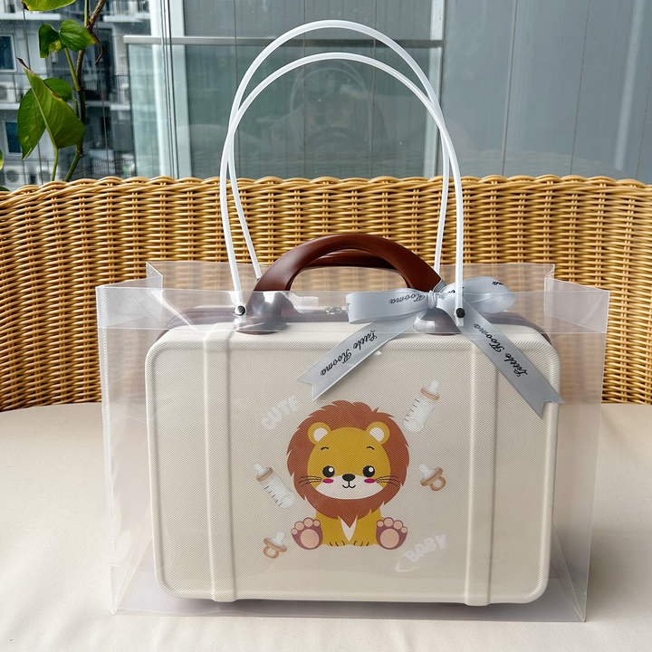 New Born Baby Boy LED Light Layette Plush Blanket Lion Suitcase Mummy Makeup Box Gift Hamper