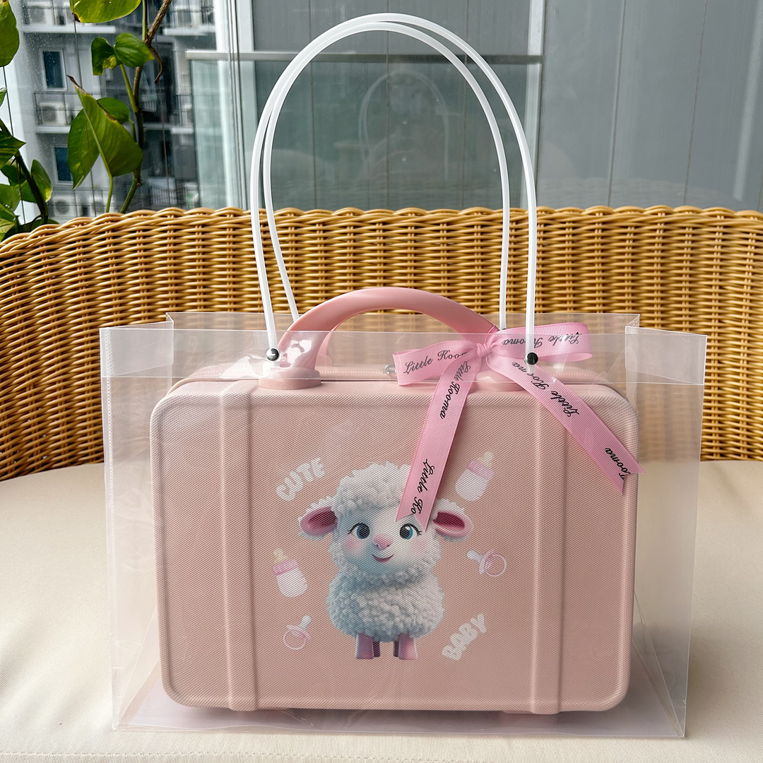 New Born Baby Girl LED Light Layette Plush Blanket Romper White Sheep Suitcase Mummy Makeup Box Gift Hamper