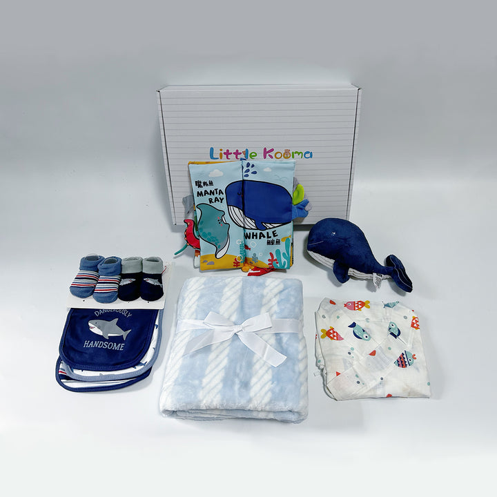 New Born Baby Boy Little Kooma Brand Gift Box 9 Pcs Whale Shark Ocean Set