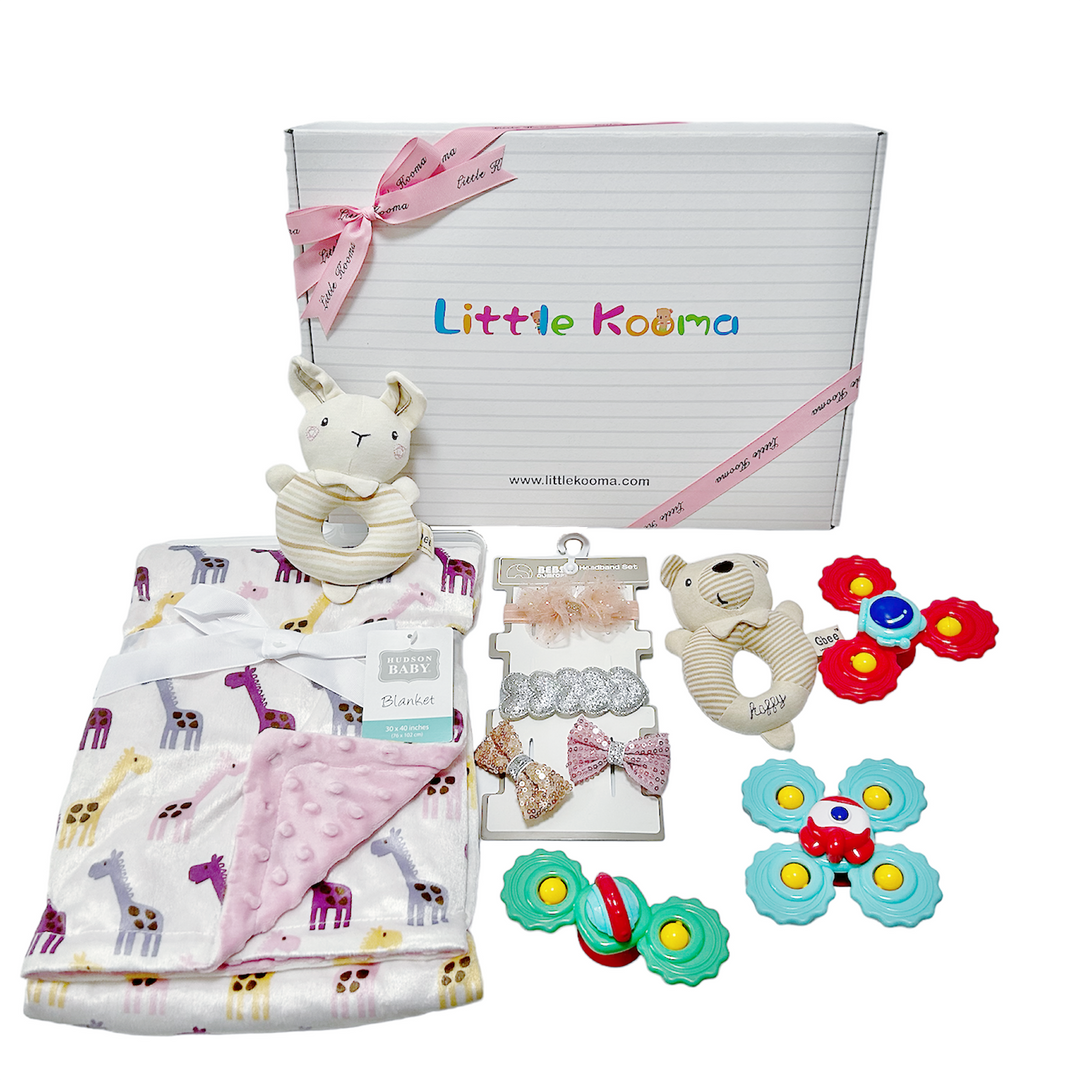 New Born Baby Girl Little Kooma Brand Gift Box 10 Pcs Giraffe Bear Bunny Set - Little Kooma