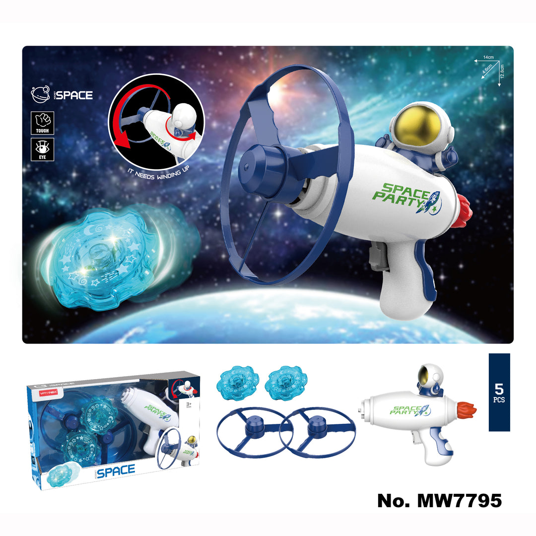 Kids Space Soft Bullet Gun Flying Gyro Gun UFO Return Capsule Light Effects - Little Kooma