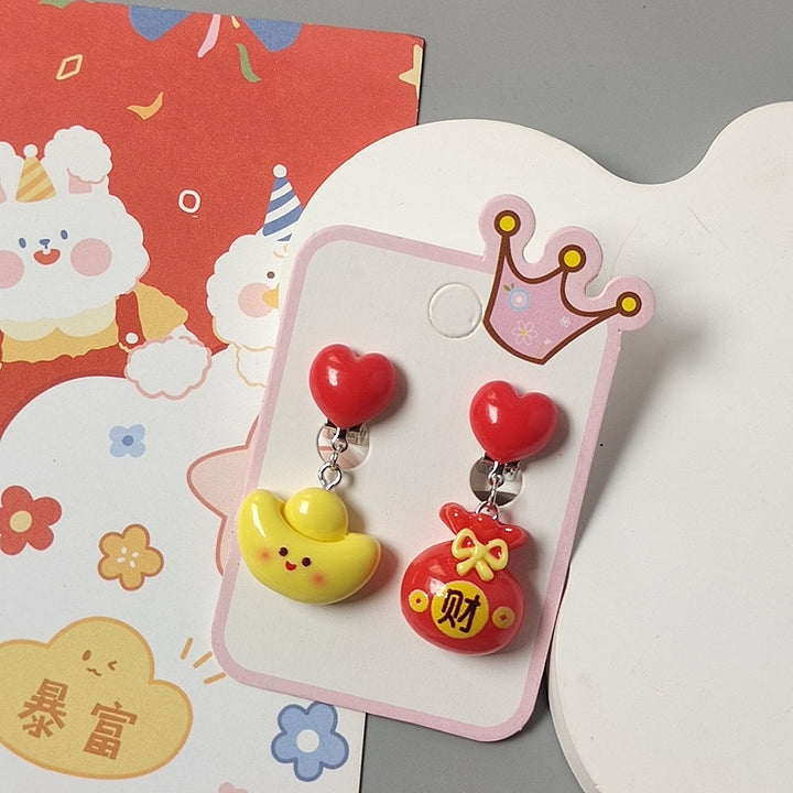 Chinese New Year CNY Kids Girl's Ear Clips Clip-on Earrings