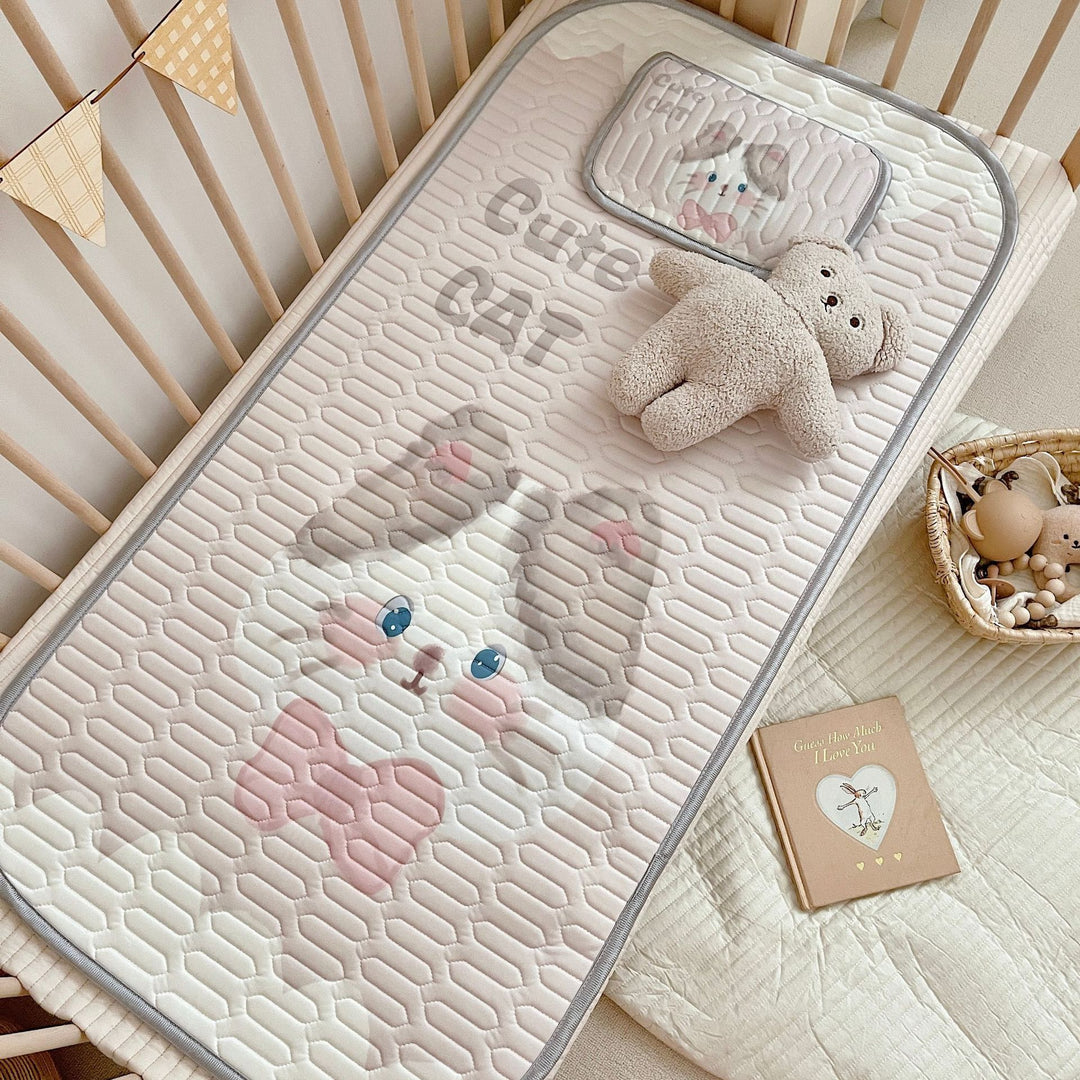 Latex Ice Silk Baby Crib Mat and Toddler Bed Mattress Topper Pad 60 x 120cm Buckwheat Hulls Pillow