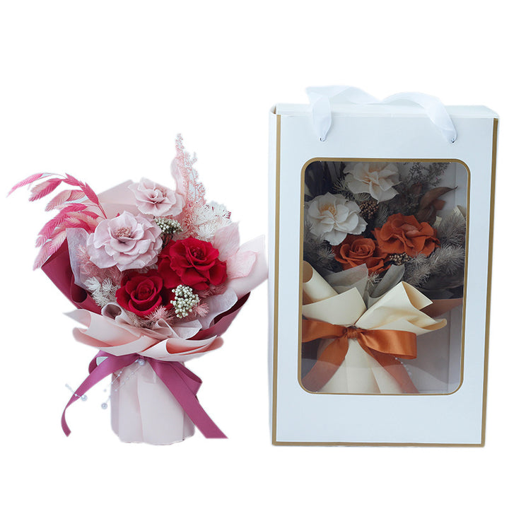 Roses Carnation Dried Flower Hand Bouquet For Mum Baby Shower Gift - Little Kooma