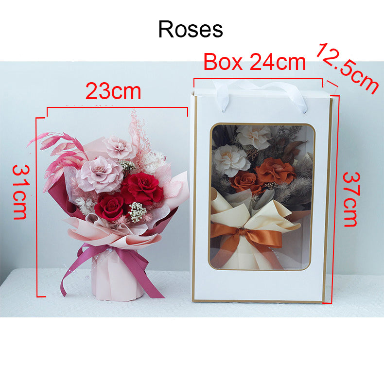 Roses Carnation Dried Flower Hand Bouquet For Mum Baby Shower Gift - Little Kooma