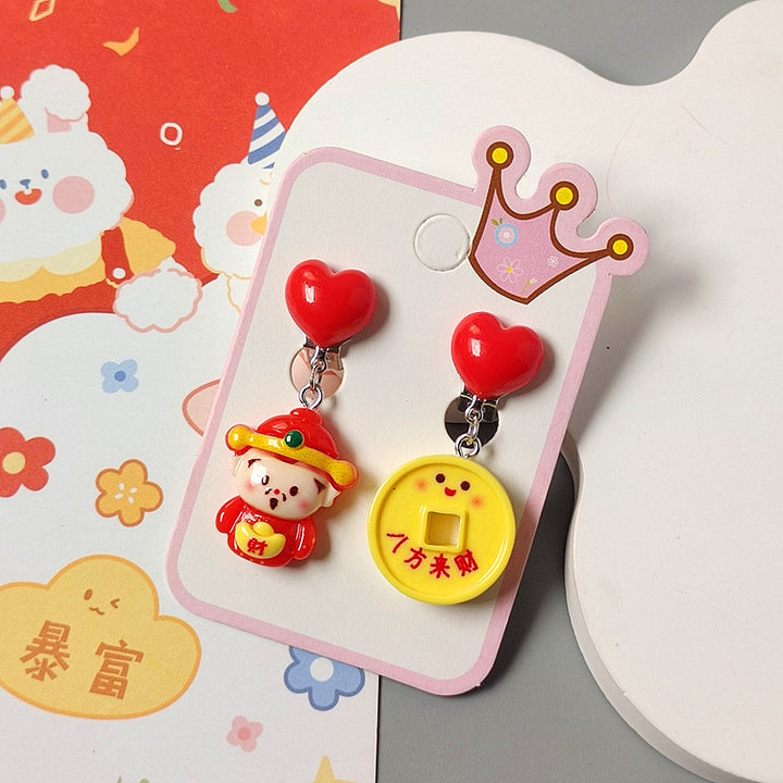 Chinese New Year CNY Kids Girl's Ear Clips Clip-on Earrings