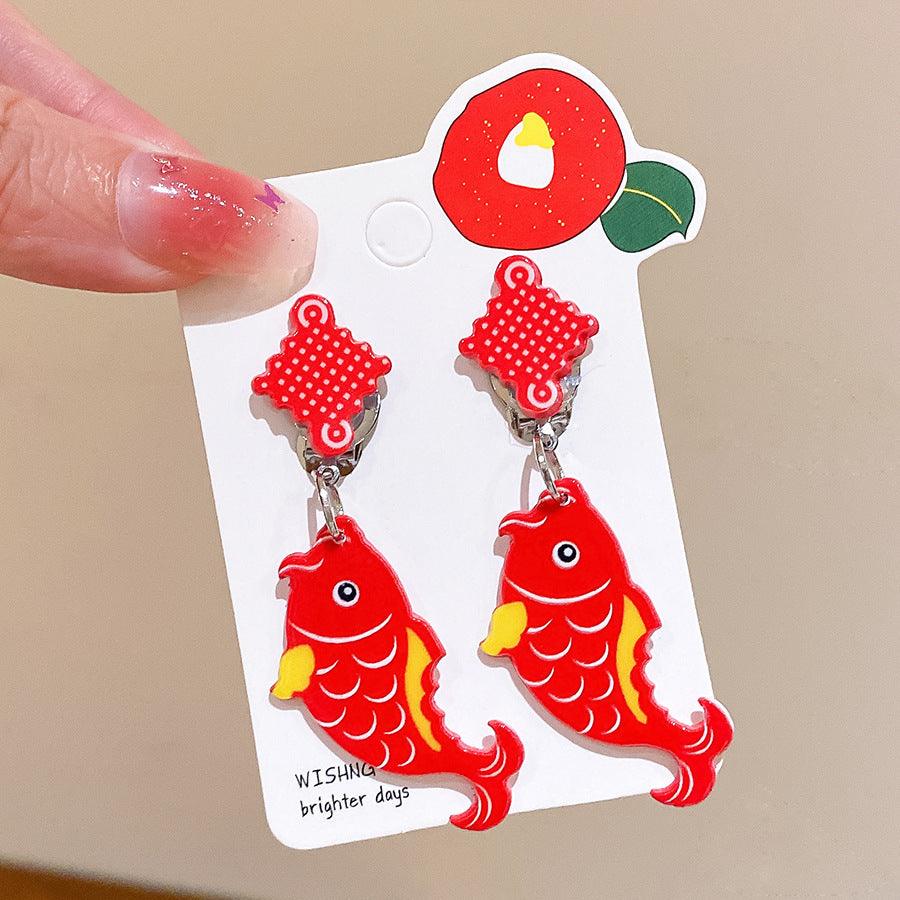 Chinese New Year CNY Kids Girl's Ear Clips Clip-on Earrings