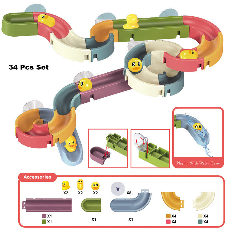 Baby Toddler Kids Wall Bathtub Mounted Water Play Track Toy Set w Suction Cups - Little Kooma