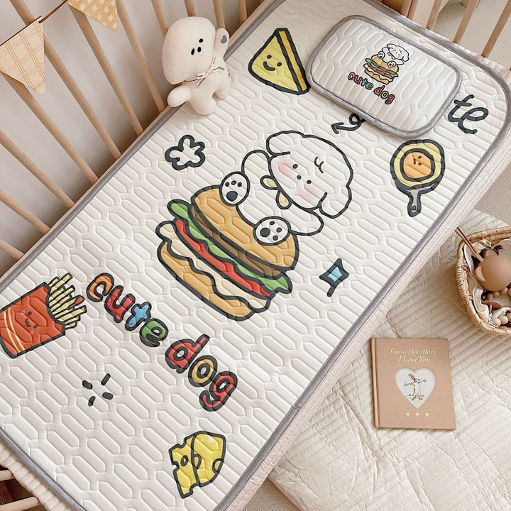 Latex Ice Silk Baby Crib Mat and Toddler Bed Mattress Topper Pad 60 x 120cm Buckwheat Hulls Pillow