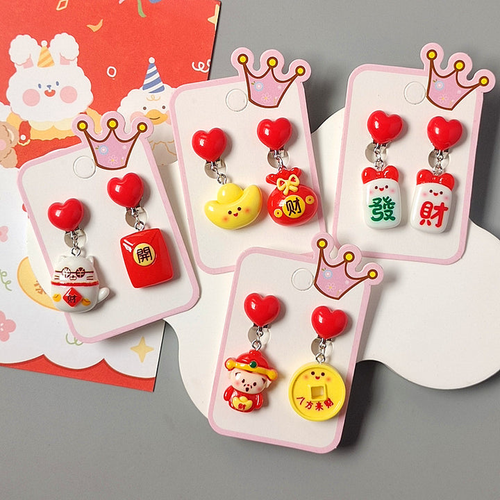 Chinese New Year CNY Kids Girl's Ear Clips Clip-on Earrings