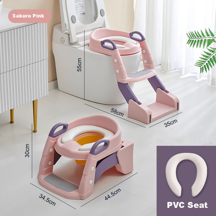 Baby Toddler Kids Boy Girl 2-In-1 Version Potty Training Seat with Ladder Toilet Seat with Step Stools Non-Slip Potty Chair with Splash Guard and Handles