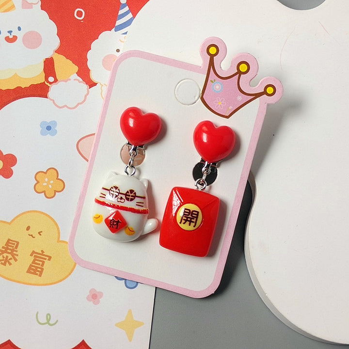 Chinese New Year CNY Kids Girl's Ear Clips Clip-on Earrings