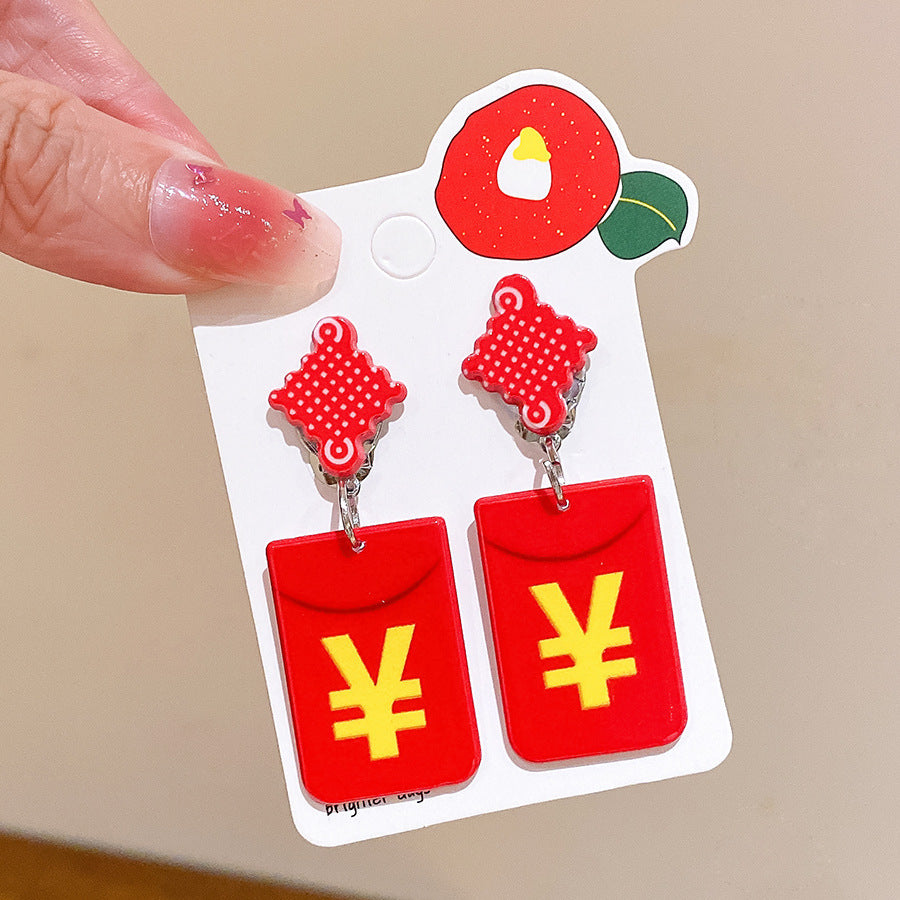 Chinese New Year CNY Kids Girl's Ear Clips Clip-on Earrings