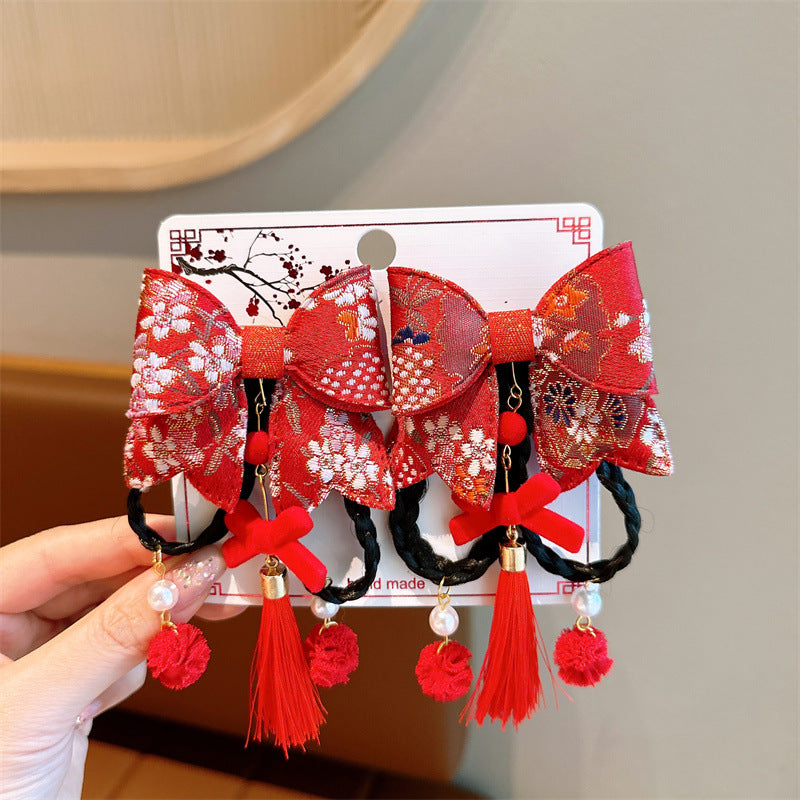 Singapore Souvenir Gift Chinese New Year CNY Red Kids Girl's Crystal Beads Head Clips Hair Accessories