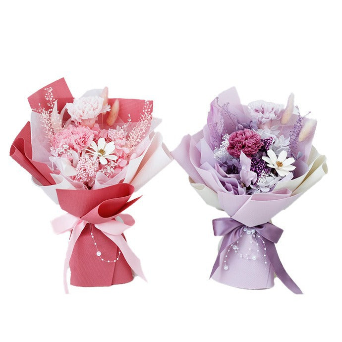 Roses Carnation Dried Flower Hand Bouquet For Mum Baby Shower Gift - Little Kooma