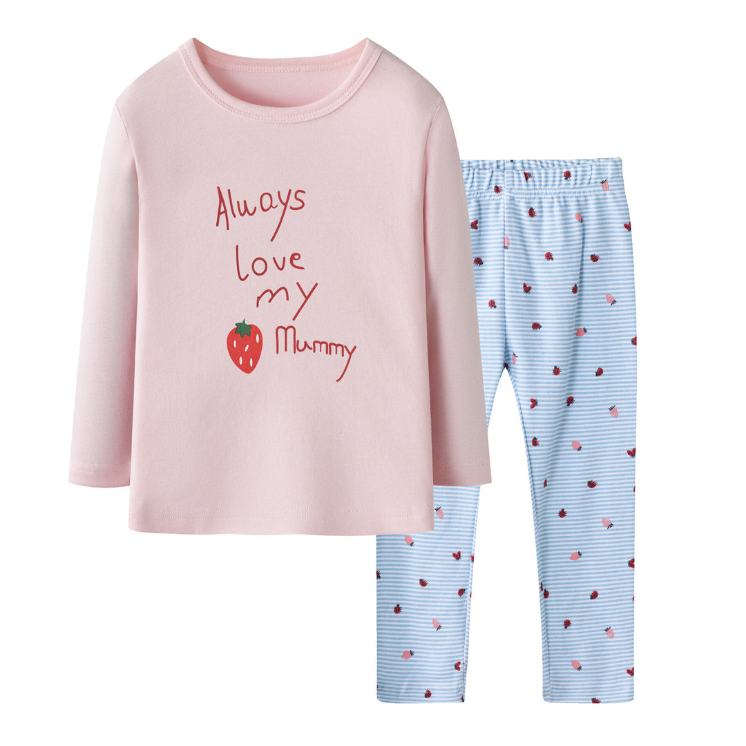 Baby Kids Pajamas Strawberry Top n Pants Set Always Love My Mummy - Little Kooma