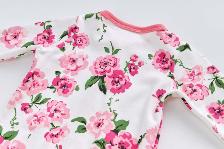 Baby Cotton Sleepsuit Pink Flowers All In One Jumpsuit Feet Cover